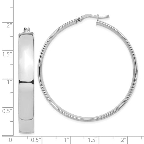 14k white gold round square tube hoop earrings 44mm x 7mm