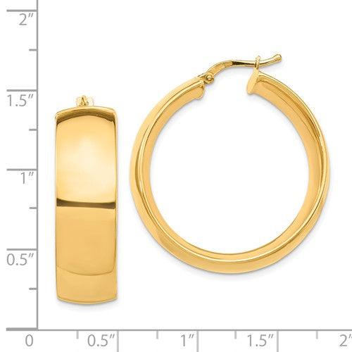 14k yellow gold round square tube hoop earrings 30mm x 10mm
