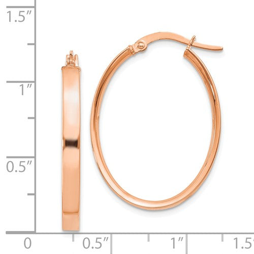 14k rose gold square tube oval hoop earrings 30mm x 22mm x 3mm