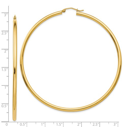 14k yellow gold classic round hoop earrings 68mm x 2.25mm