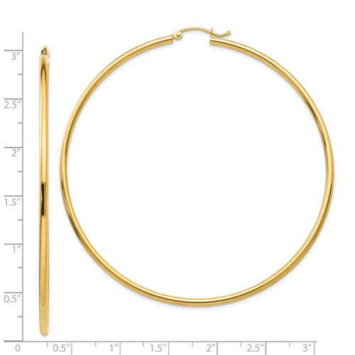 14k yellow gold classic round hoop earrings lightweight 70mm x 2mm