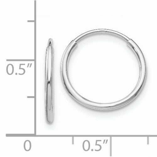 14k white gold classic round endless hoop earrings 14mm x 1.20mm