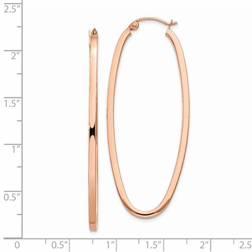 14k rose gold square tube oval hoop earrings 54mm x 21mm x 2mm