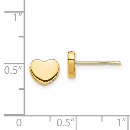 14k yellow gold small heart button stud post push back earrings