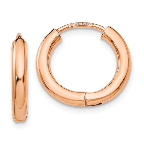 14k Rose Gold Classic Huggie Hinged Hoop Earrings 14mm x 15mm x 2mm