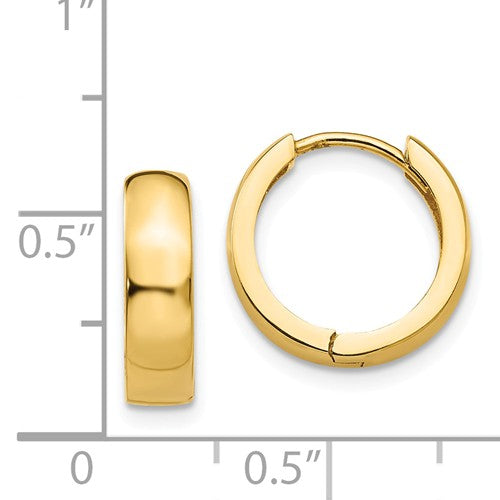 14k yellow gold classic huggie hinged hoop earrings 13mm x 13mm x 4mm