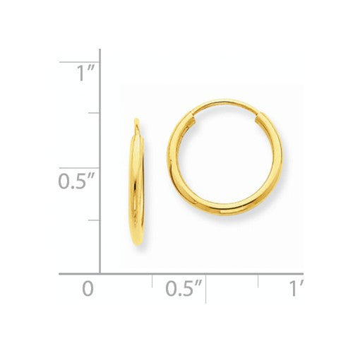 14k yellow gold small classic endless round hoop earrings 12mm x 1.5mm
