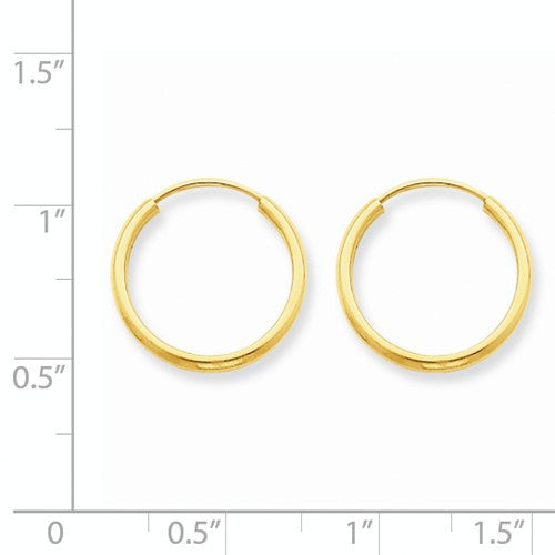 14k yellow gold small classic endless round hoop earrings 15mm x 1.5mm
