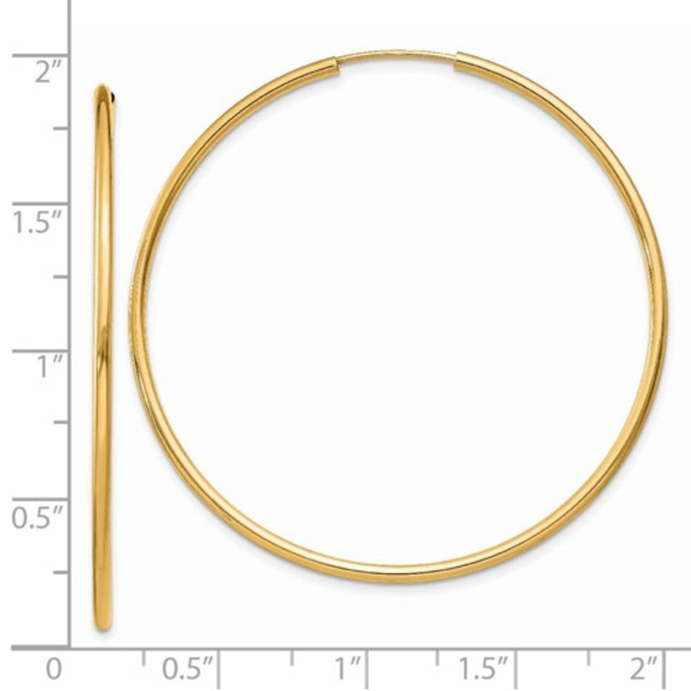 14k yellow gold large endless round hoop earrings 45mm x 1.5mm