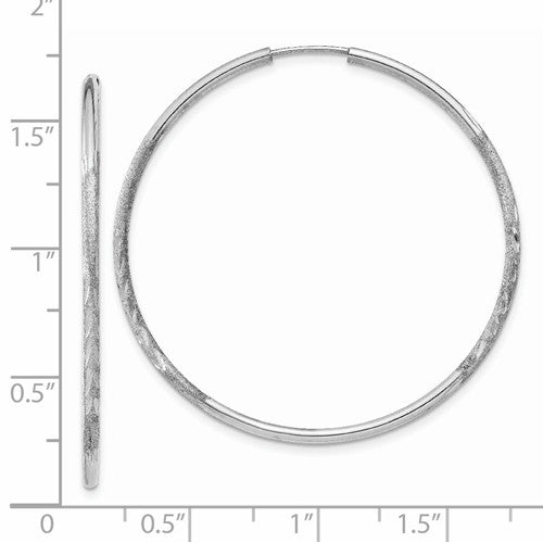 14k white gold satin diamond cut endless round hoop earrings 38mm x 1.5mm