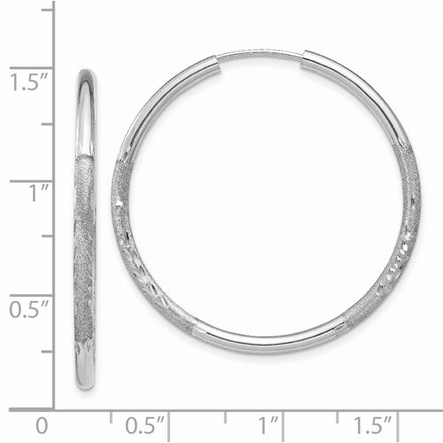 14k white gold satin diamond cut endless round hoop earrings 33mm x 2mm