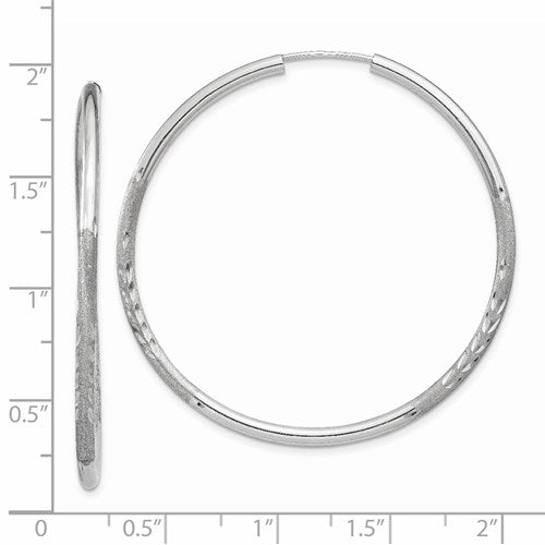 14k white gold satin diamond cut endless round hoop earrings 43mm x 2mm