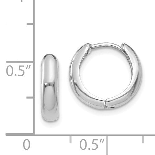 14k white gold small dainty huggie hinged hoop earrings 12mm x 2mm