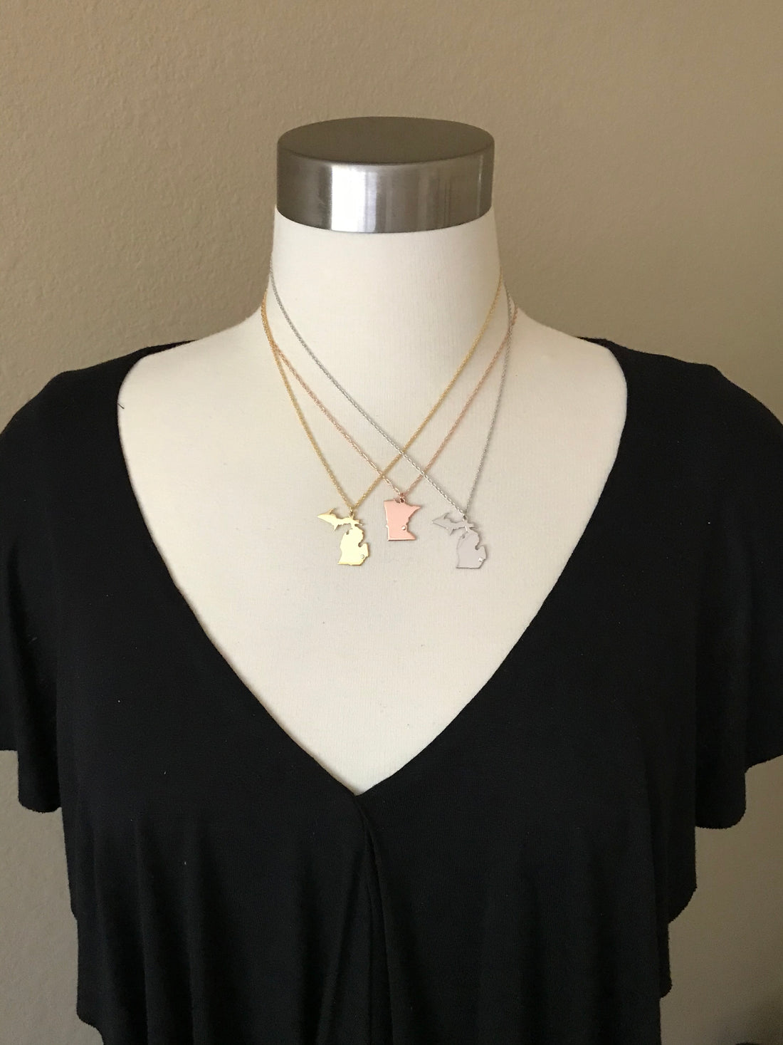 14k Gold and Silver State Map Necklace with Diamond Personalized City
