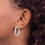Indlæs billede til gallerivisning 14k White Gold Diamond Cut Inside Outside Round Hoop Earrings 25mm x 3.75mm
