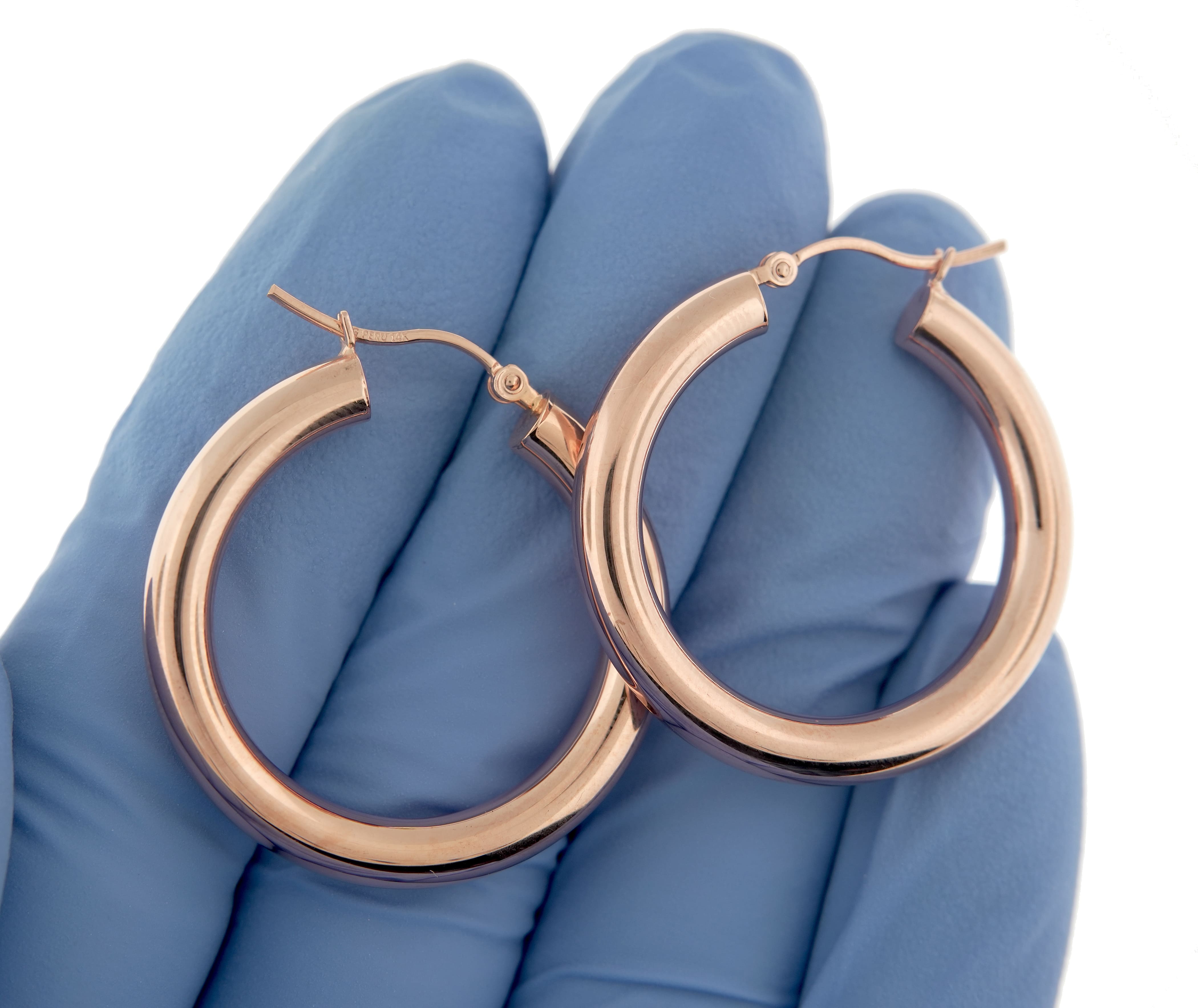 14K Rose Gold Classic Round Hoop Earrings 30mm x 4mm