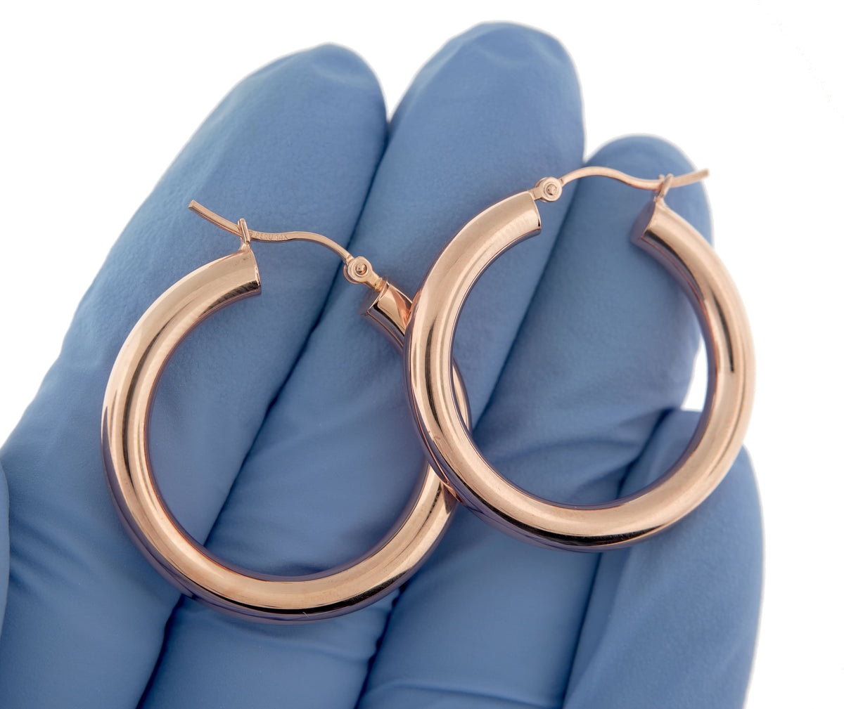 14k rose gold classic round hoop earrings 30mm x 4mm