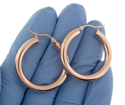 14k rose gold classic round hoop earrings 30mm x 4mm