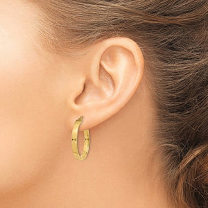 10K Yellow Gold Diamond Cut Edge Round Hoop Earrings 23mm x 3mm