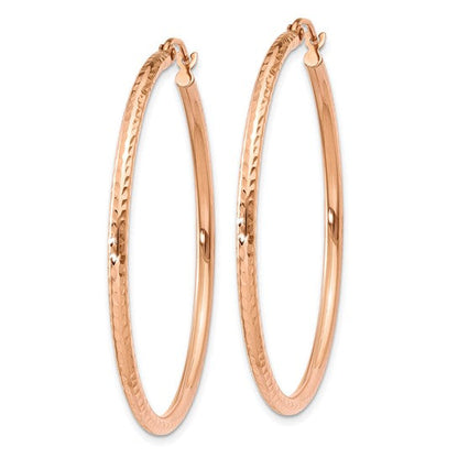 10k rose gold diamond cut round hoop earrings 40mm x 2mm
