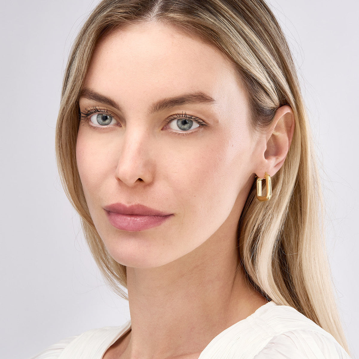 14k yellow gold square puffy geometric modern hoop earrings