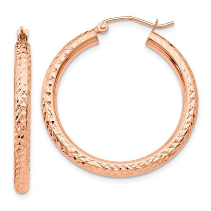 10k rose gold diamond cut round hoop earrings 30mm x 3mm