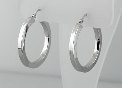 10k white gold classic square tube round hoop earrings 31mm x 3mm
