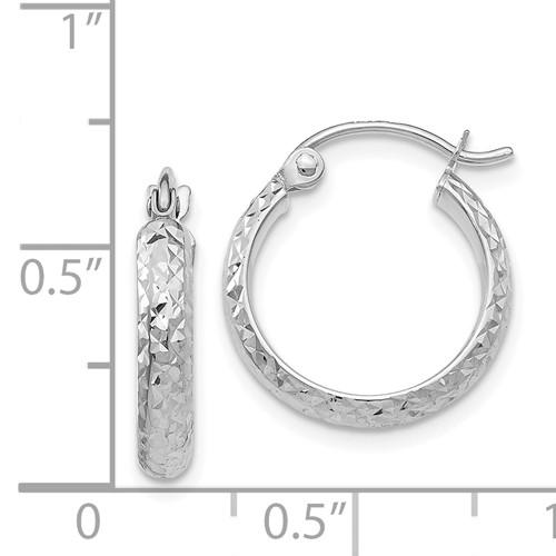 14k white gold diamond cut round hoop earrings 15mm x 2.5mm