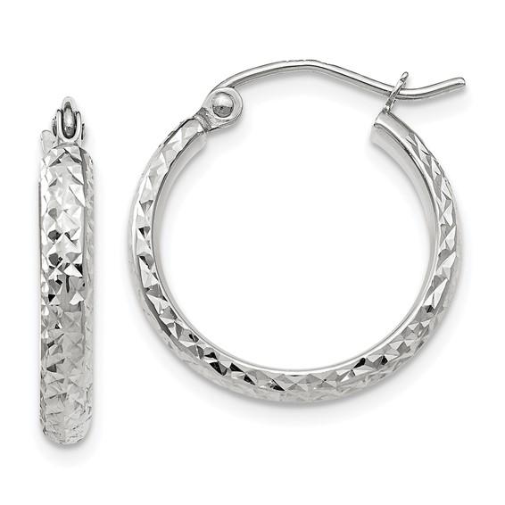 14k white gold diamond cut round hoop earrings 18mm x 2.5mm