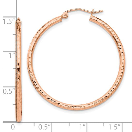 10k rose gold diamond cut round hoop earrings 35mm x 2mm