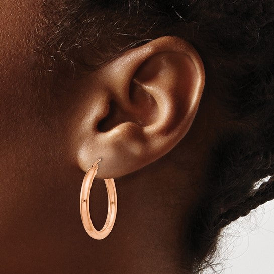 14k rose gold classic round hoop earrings 25mm x 3mm