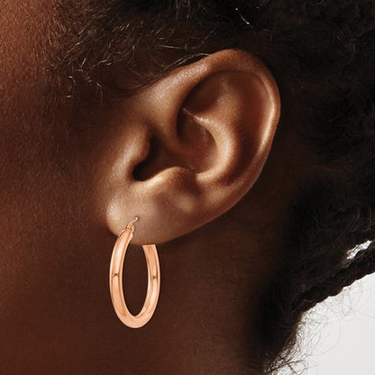 14k rose gold classic round hoop earrings 25mm x 3mm