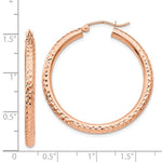 將圖片載入圖庫檢視器 14K Rose Gold Diamond Cut Classic Round Hoop Textured Earrings 36mm x 3mm
