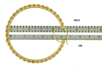 10k yellow gold diamond cut rope round hoop earrings 65mm x 2.95mm