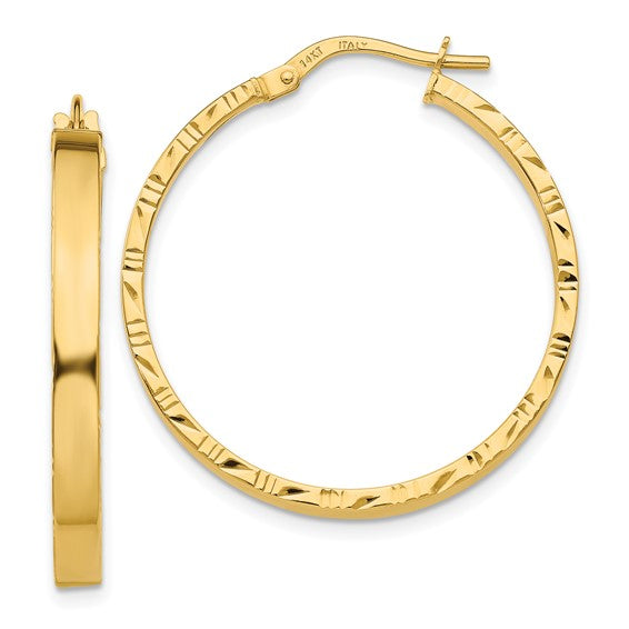 10k yellow gold diamond cut edge round hoop earrings 29mm x 3mm