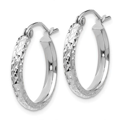 14k white gold diamond cut round hoop earrings 18mm x 2.5mm