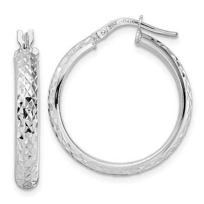 14k white gold diamond cut round hoop earrings 23mm x 4mm
