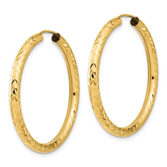 10k yellow gold diamond cut round endless hoop earrings 33mm x 3mm