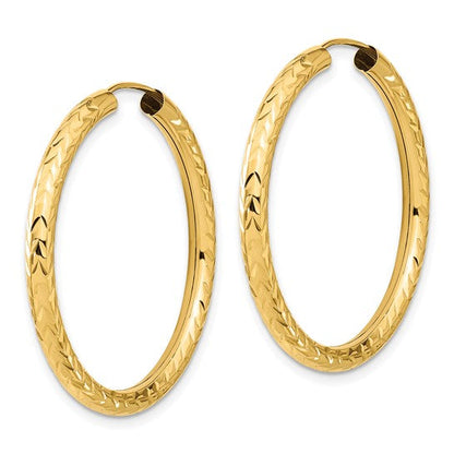 10k yellow gold diamond cut round endless hoop earrings 33mm x 3mm