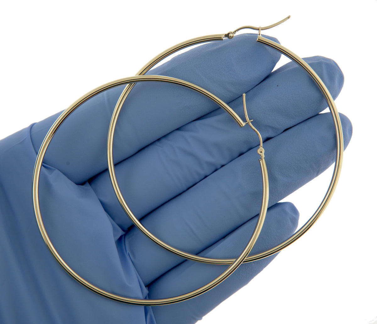 14K Yellow Gold 65mm x 2mm Lightweight Classic Round Hoop Earrings