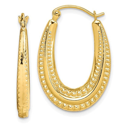 10k yellow gold shrimp oval twisted classic textured hoop earrings 25mm x 17mm