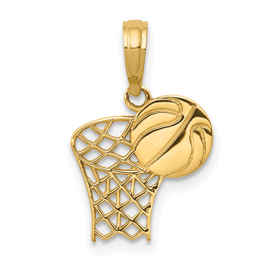 10K Yellow Gold 18mm x 12mm Basketball Ball Dangle Round Hoop Earrings