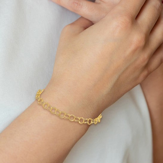 10K yellow gold charm bracelet 5mm width
