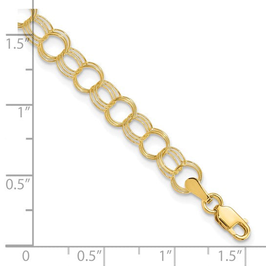 10K yellow gold triple link charm bracelet in 6 7 8 inch lengths