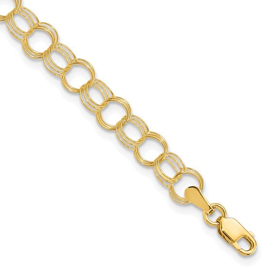 10K yellow gold triple link charm bracelet with lobster clasp