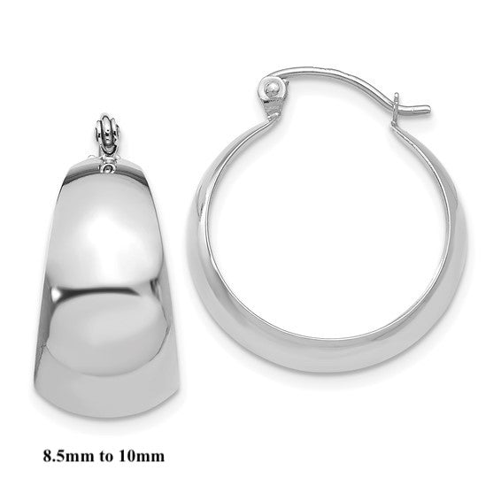 10k white gold round tapered hoop earrings 20mm