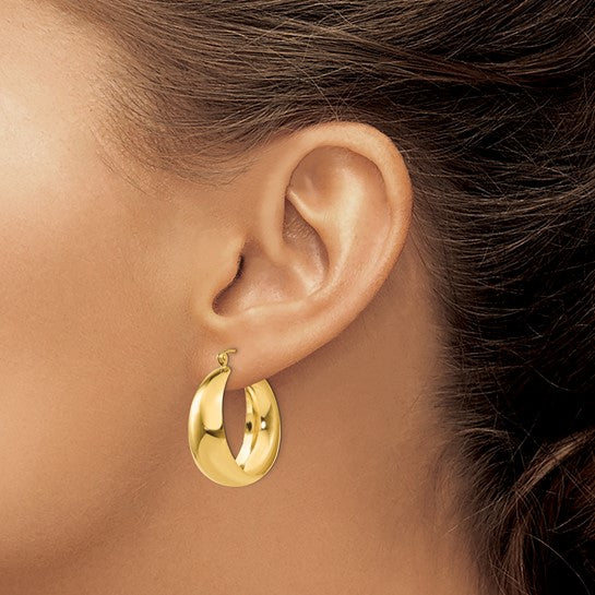 10k yellow gold round tapered hoop earrings 25mm