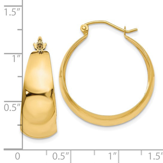 10k yellow gold round tapered hoop earrings 25mm