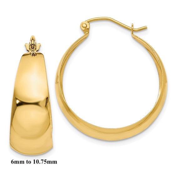 10k yellow gold round tapered hoop earrings 25mm