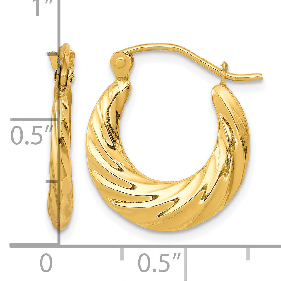 10K Yellow Gold 10mm x 2mm Fancy Small Round Hoop Earrings